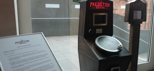 The Prediction Machine and Promises Machines by the window at Nottingham Contemporary